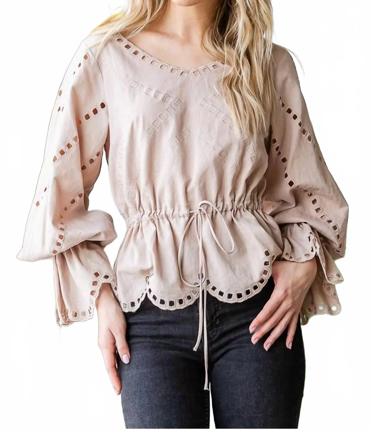 Coco Peasant Top In Beige