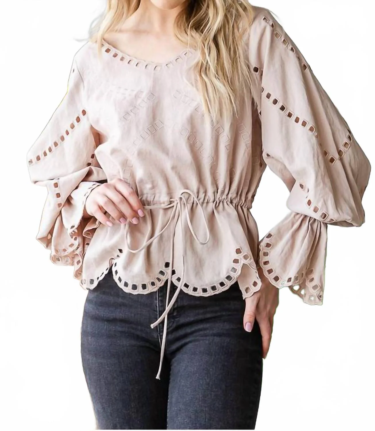 Coco Peasant Top In Beige - Image 2