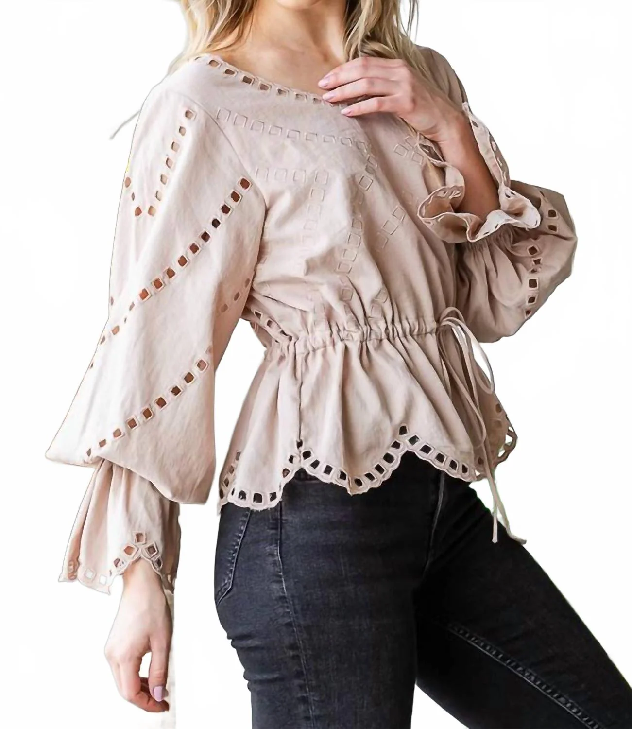 Coco Peasant Top In Beige - Image 3
