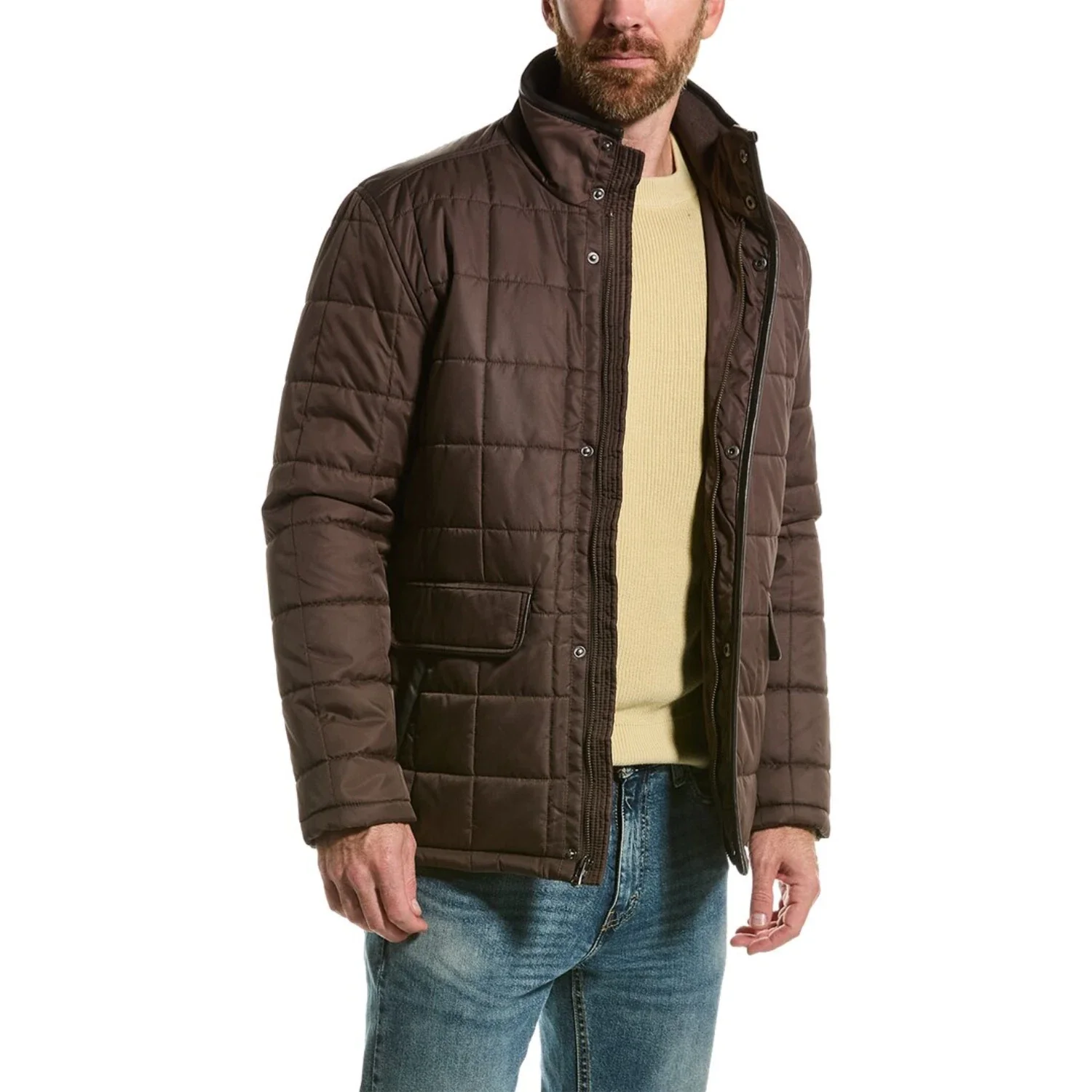 Cole Haan Box Quilted Jacket Men Wren Snap Button Full Zip Outdoor FROG3 - Image 5