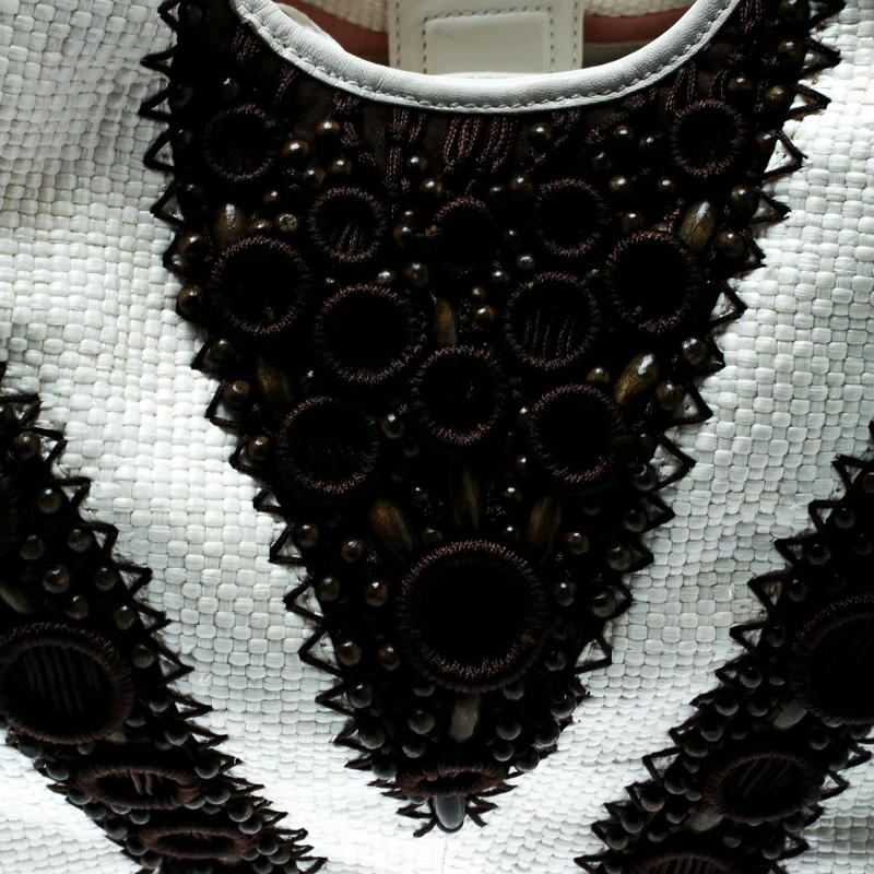 Cole Haan White/brown Woven Leather Beaded Hobo - Image 5