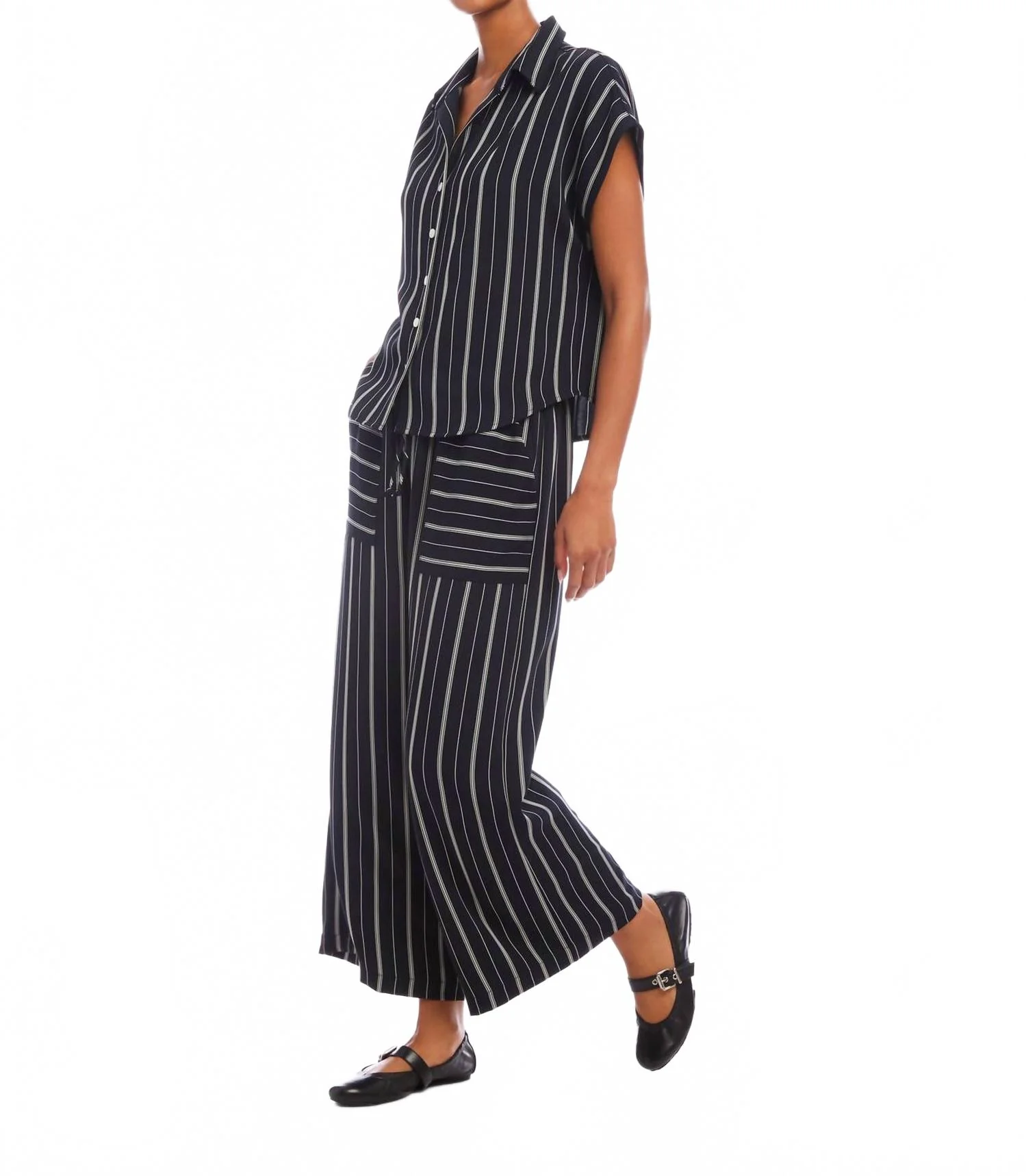 Colette Button Up Top In Menswear Stripe - Image 3