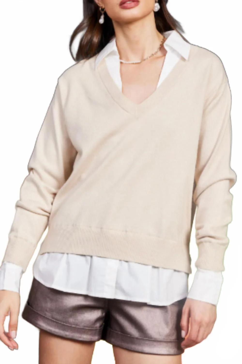 Collared Sweater In Ivory/white - Image 4