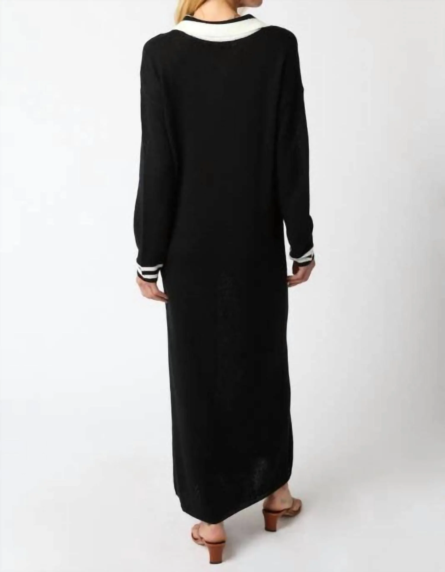 Collared Sweater Maxi Dress In Black Ivory - Image 3