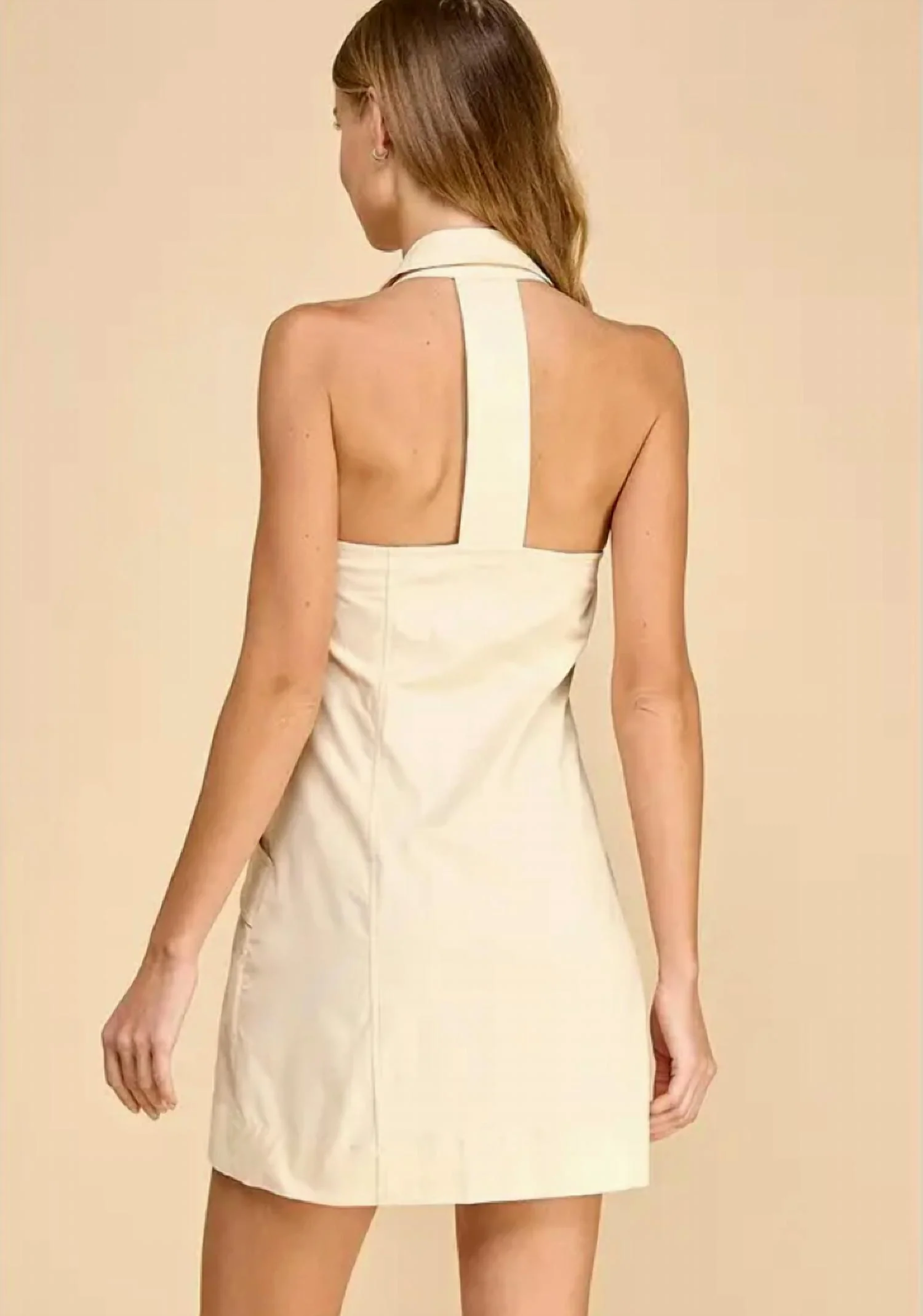 Collared T-Back Strap Mini Dress In Cream - Image 3