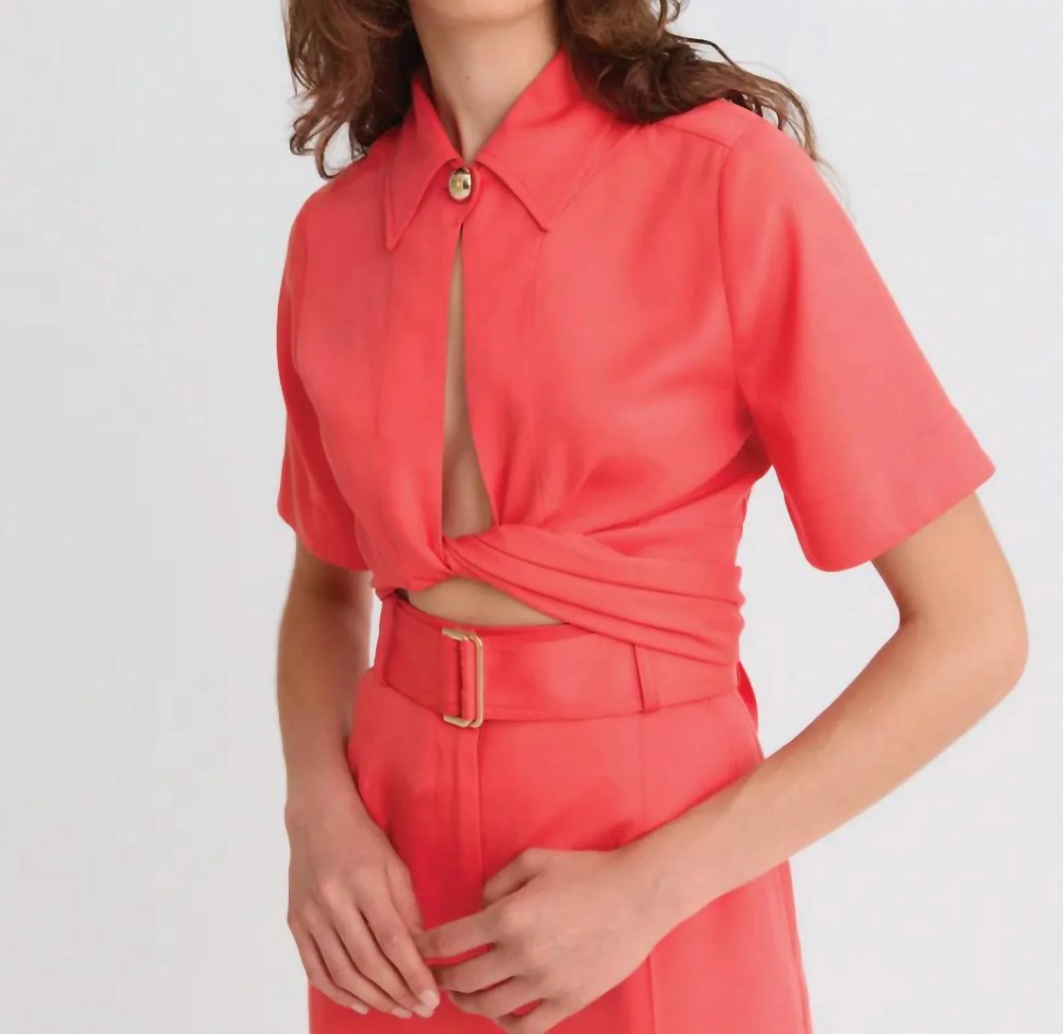 Collared Wrap Top In Persimmon - Image 2