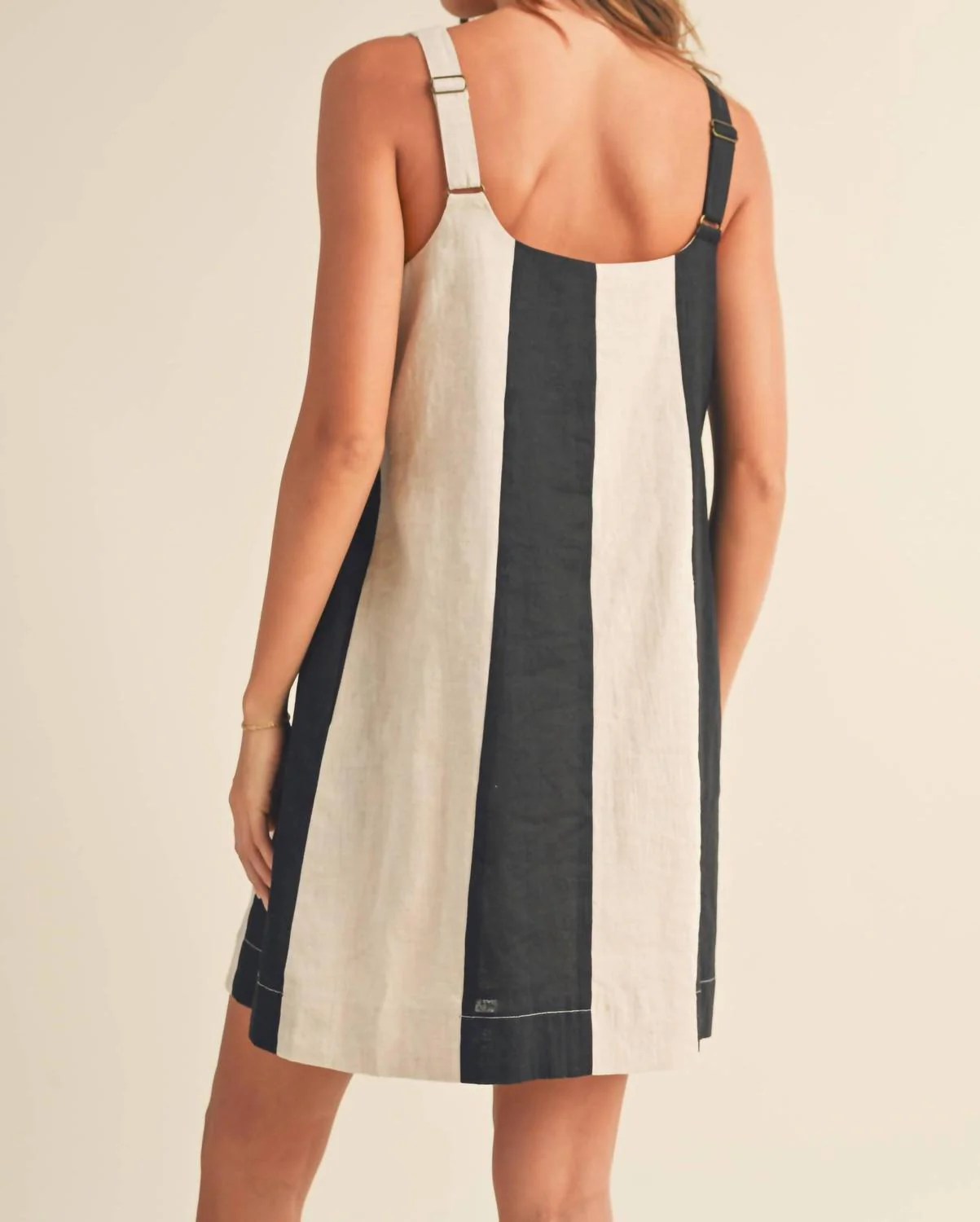 Color Block Mini Dress In Beige/ Black - Image 3