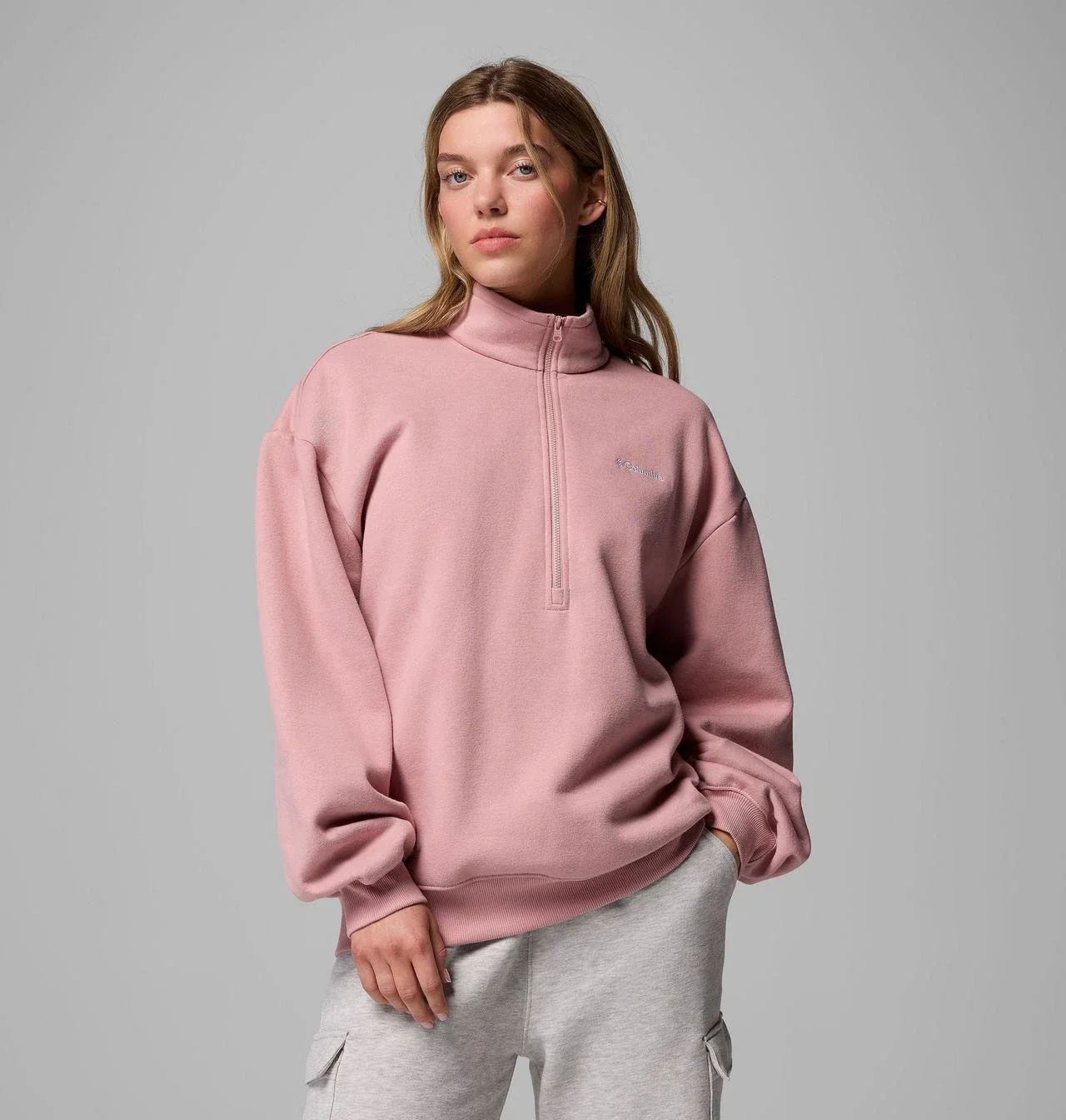 Columbia Aldermore Sweatshirt Women Eraser Pink Half Zip Fleece Pullover JAX1042 - Image 2