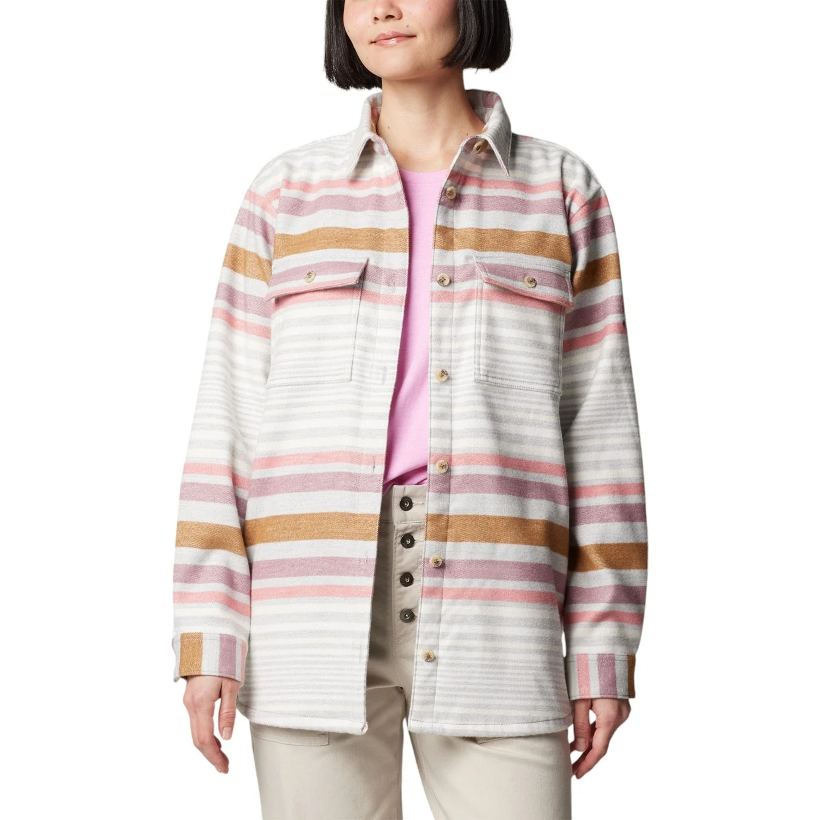 Columbia Blue Point Creek Shirt Jacket Womens Multi Striped Button Up JAX778 - Image 3