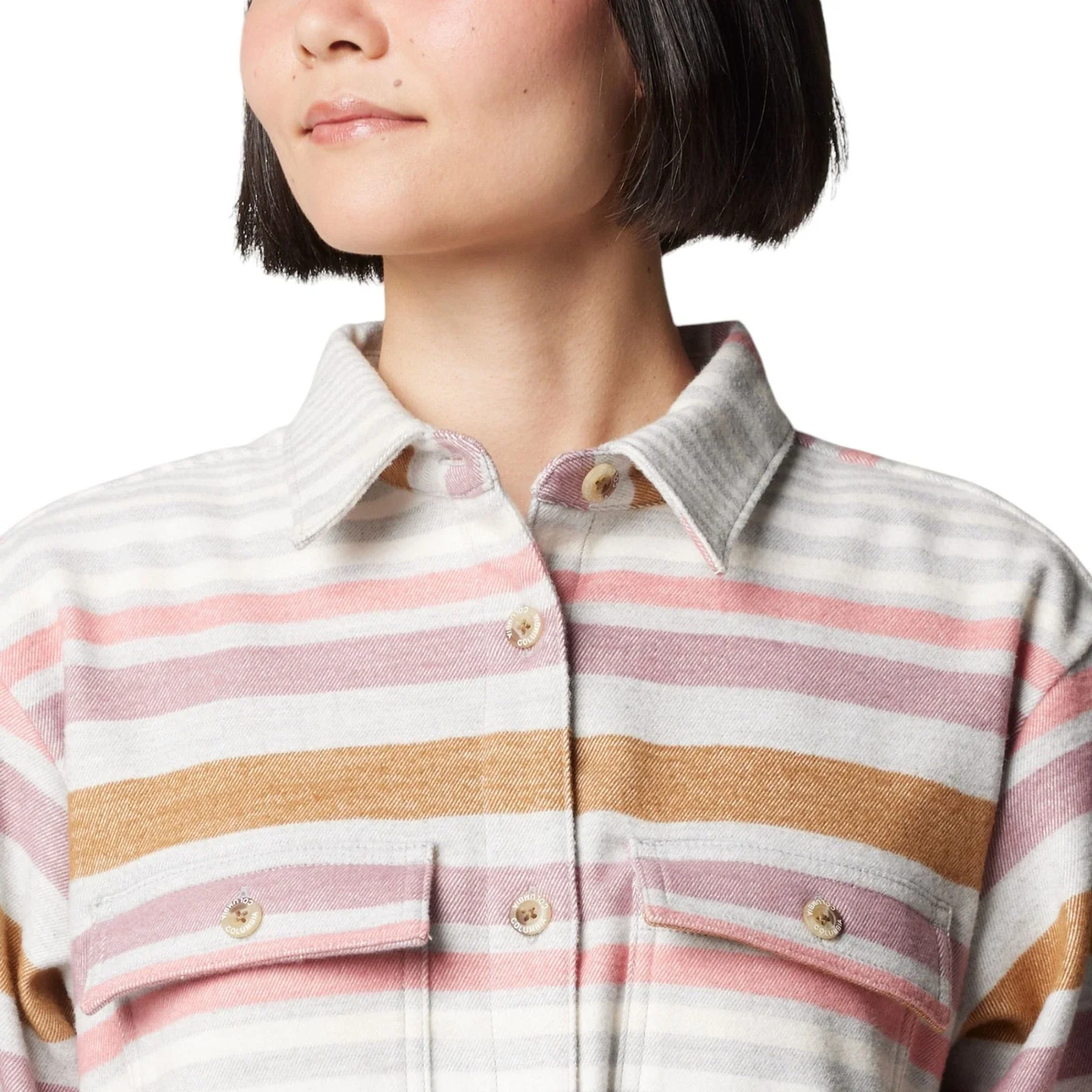 Columbia Blue Point Creek Shirt Jacket Womens Multi Striped Button Up JAX778 - Image 5