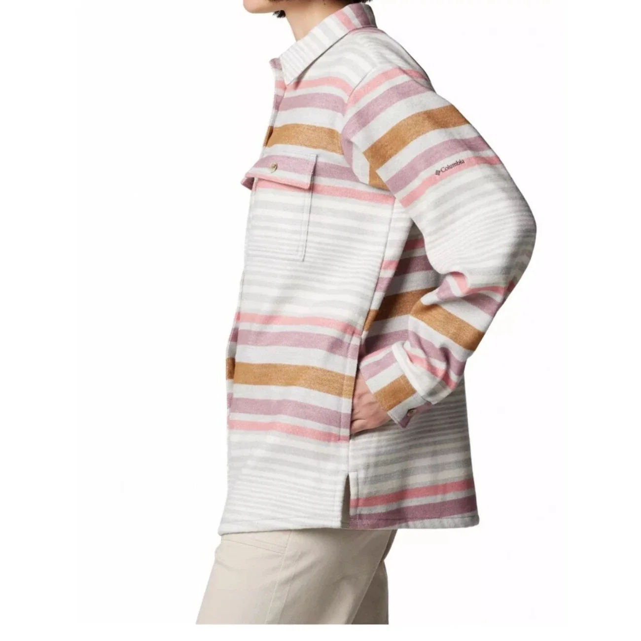 Columbia Blue Point Creek Shirt Jacket Womens Multicolor Striped Collared JAX403 - Image 3