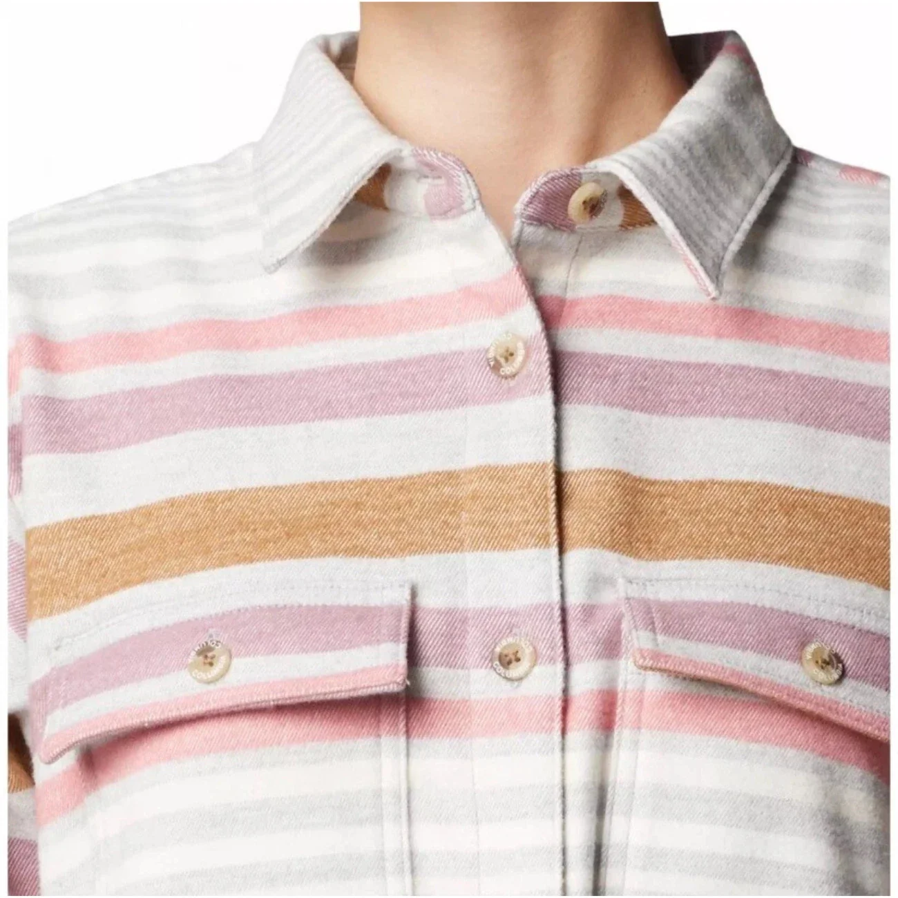 Columbia Blue Point Creek Shirt Jacket Womens Multicolor Striped Collared JAX403 - Image 4