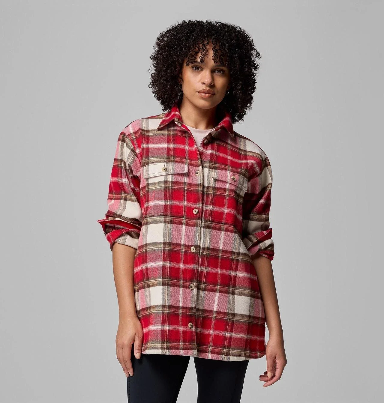 Columbia Blue Point Creek Shirt Jacket Women's Red Macro Buffalo Check JAX10