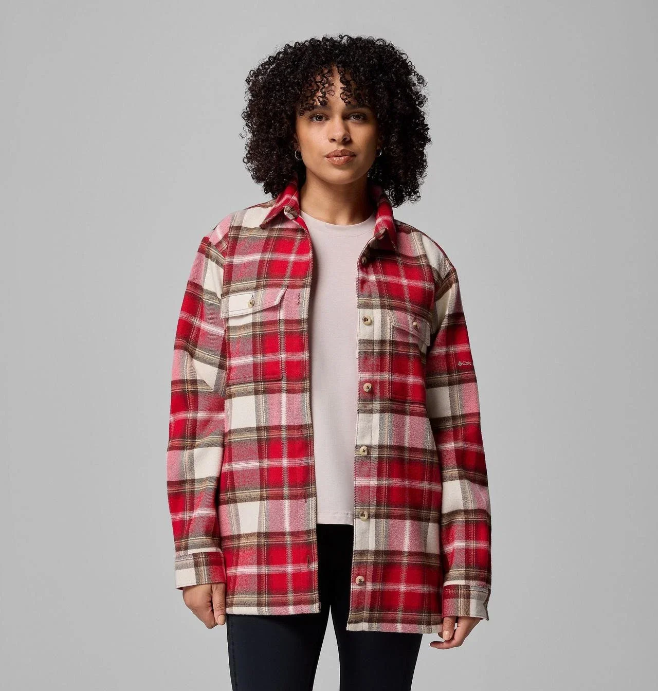 Columbia Blue Point Creek Shirt Jacket Women's Red Macro Buffalo Check JAX10 - Image 5
