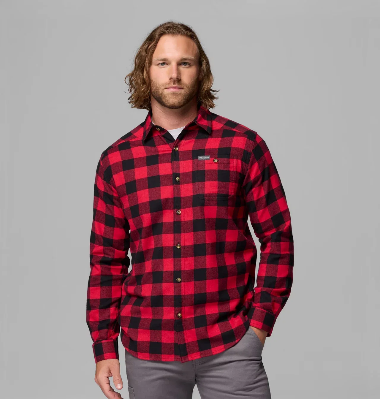 Columbia Cornell Woods Shirt Men's Red Check Flannel Long Sleeve KFC368