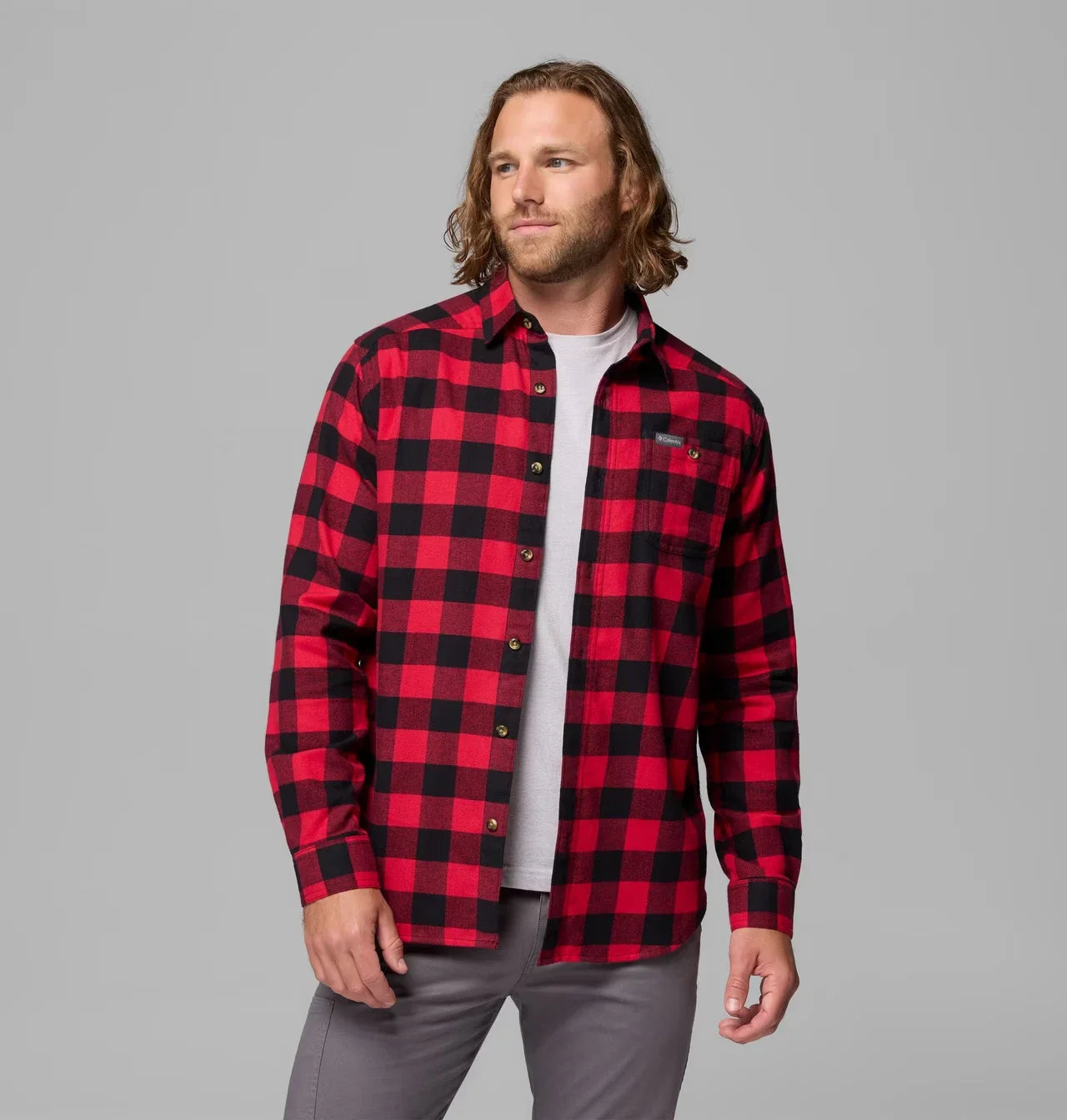 Columbia Cornell Woods Shirt Men's Red Check Flannel Long Sleeve KFC368 - Image 5