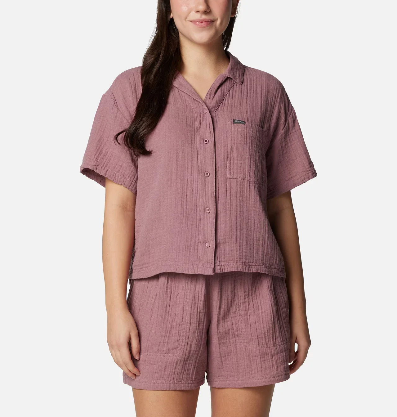 Columbia Holly Hideaway Shirt Women's Purple 100% Cotton Button Up KFC358