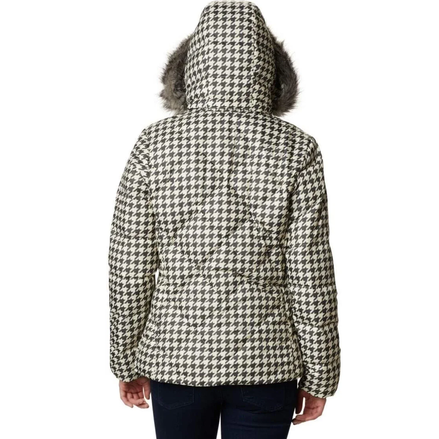 Columbia Icy Heights II Jacket Women's Chalk Houndstooth Down Hooded KFC412 - Image 2