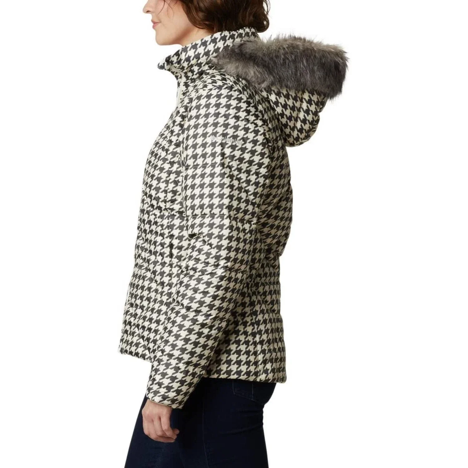 Columbia Icy Heights II Jacket Women's Chalk Houndstooth Down Hooded KFC412 - Image 3
