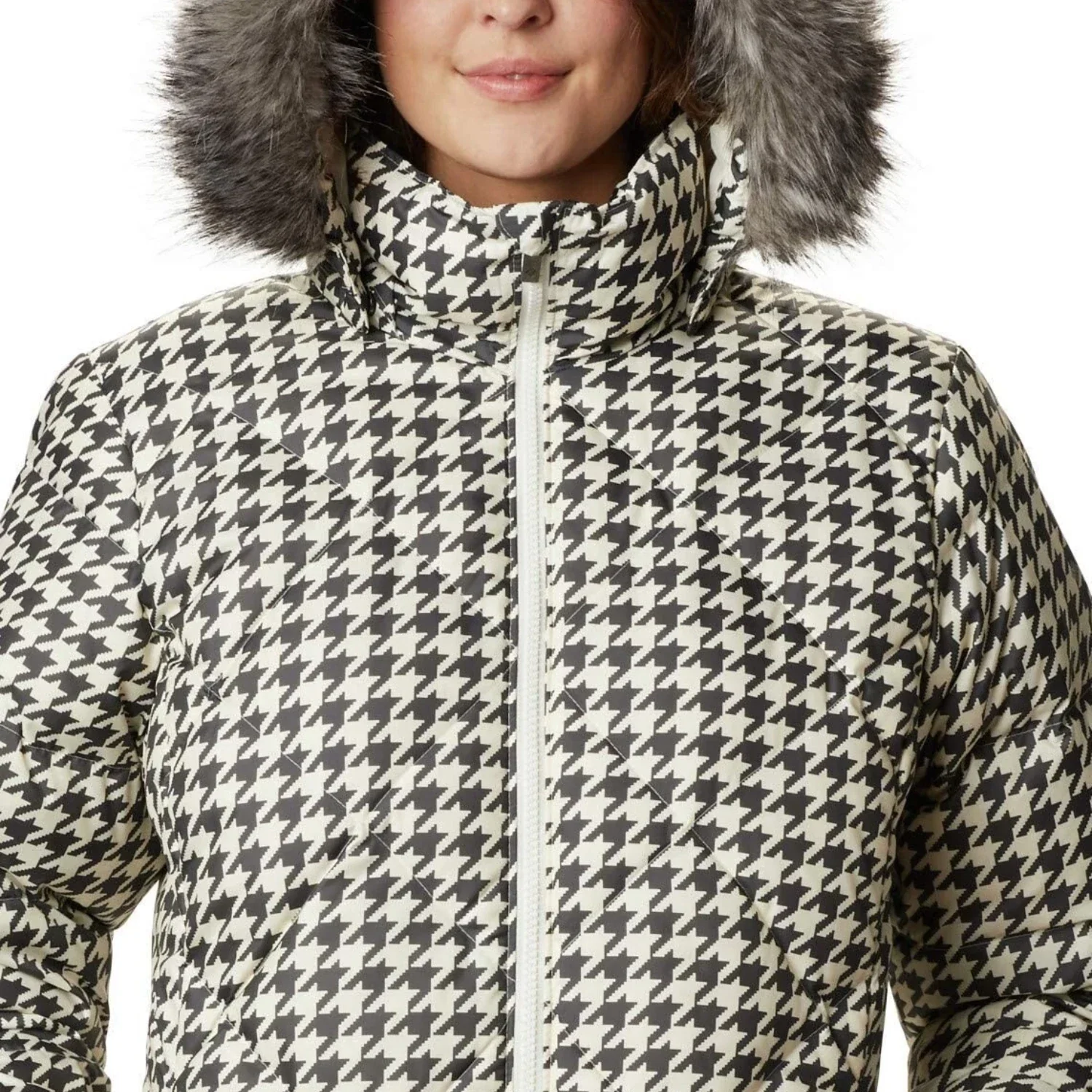 Columbia Icy Heights II Jacket Women's Chalk Houndstooth Down Hooded KFC412 - Image 4