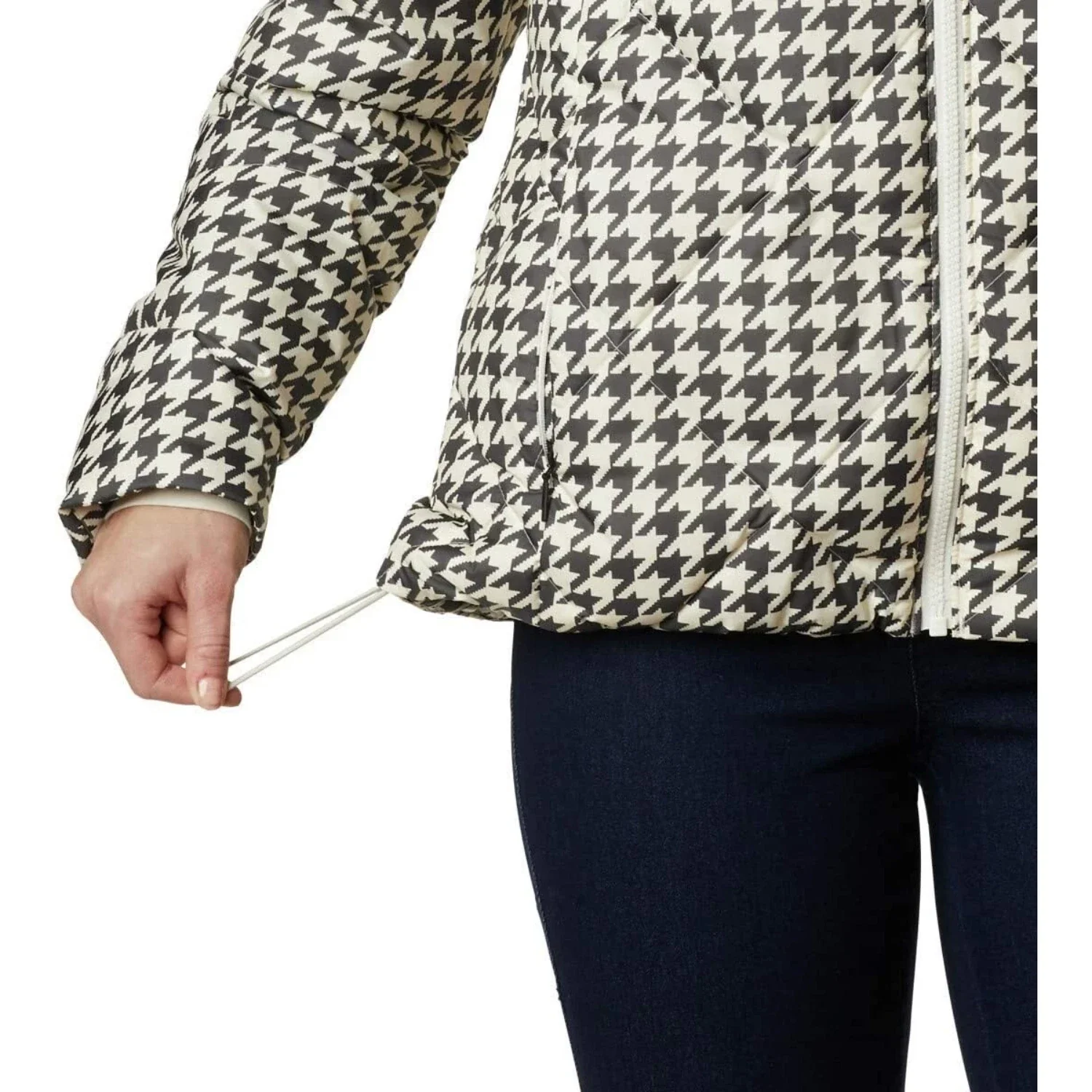 Columbia Icy Heights II Jacket Women's Chalk Houndstooth Down Hooded KFC412 - Image 6