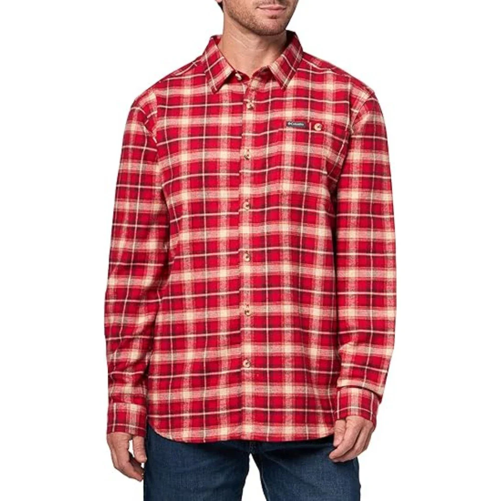 Columbia Pitchstone Heavyweight Flannel II Shirt Mens Red Plaid Button Up JAX280 - Image 4