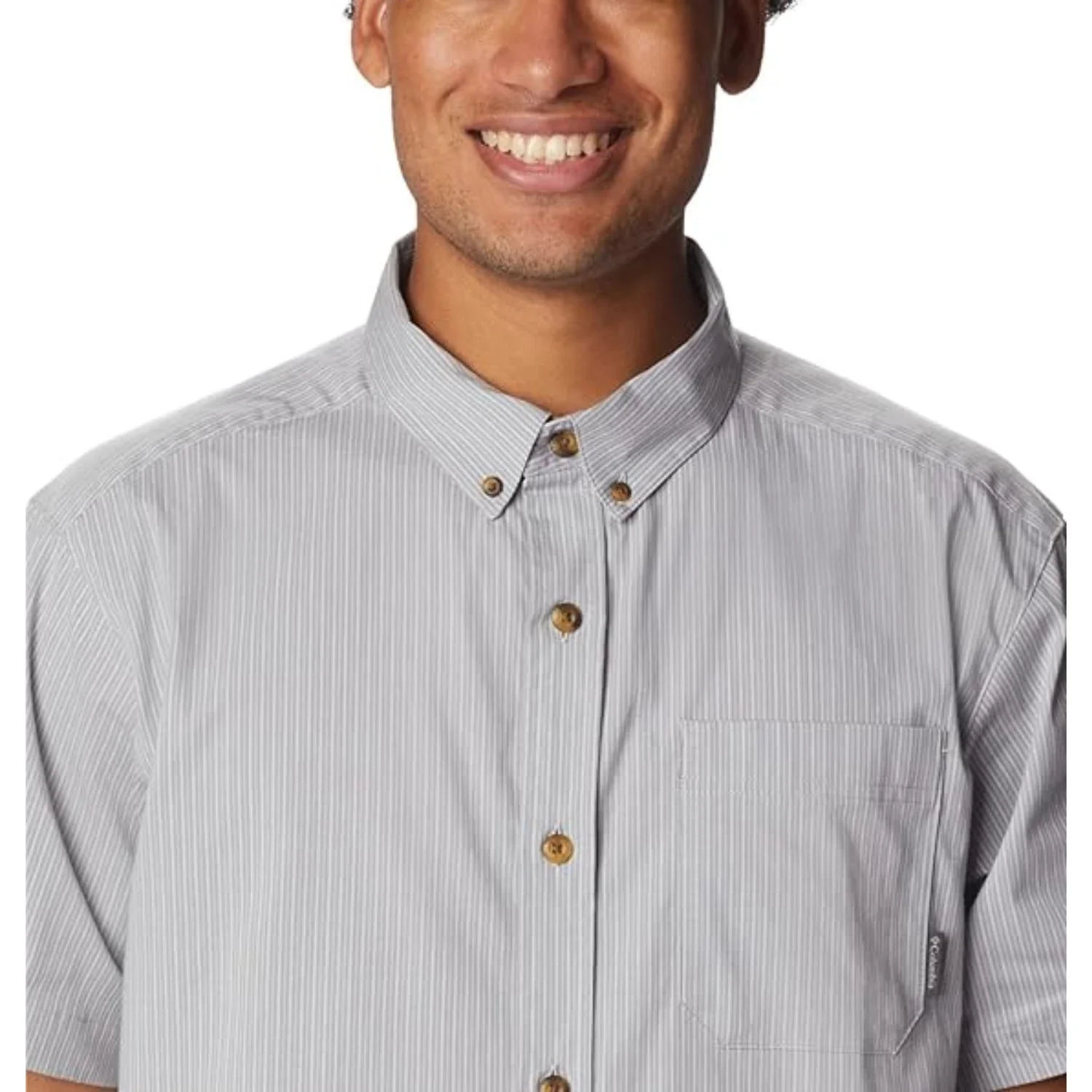 Columbia Rapid Rivers Shirt Mens Gray Pinstripe Short Sleeve Button-Down FROG267 - Image 4