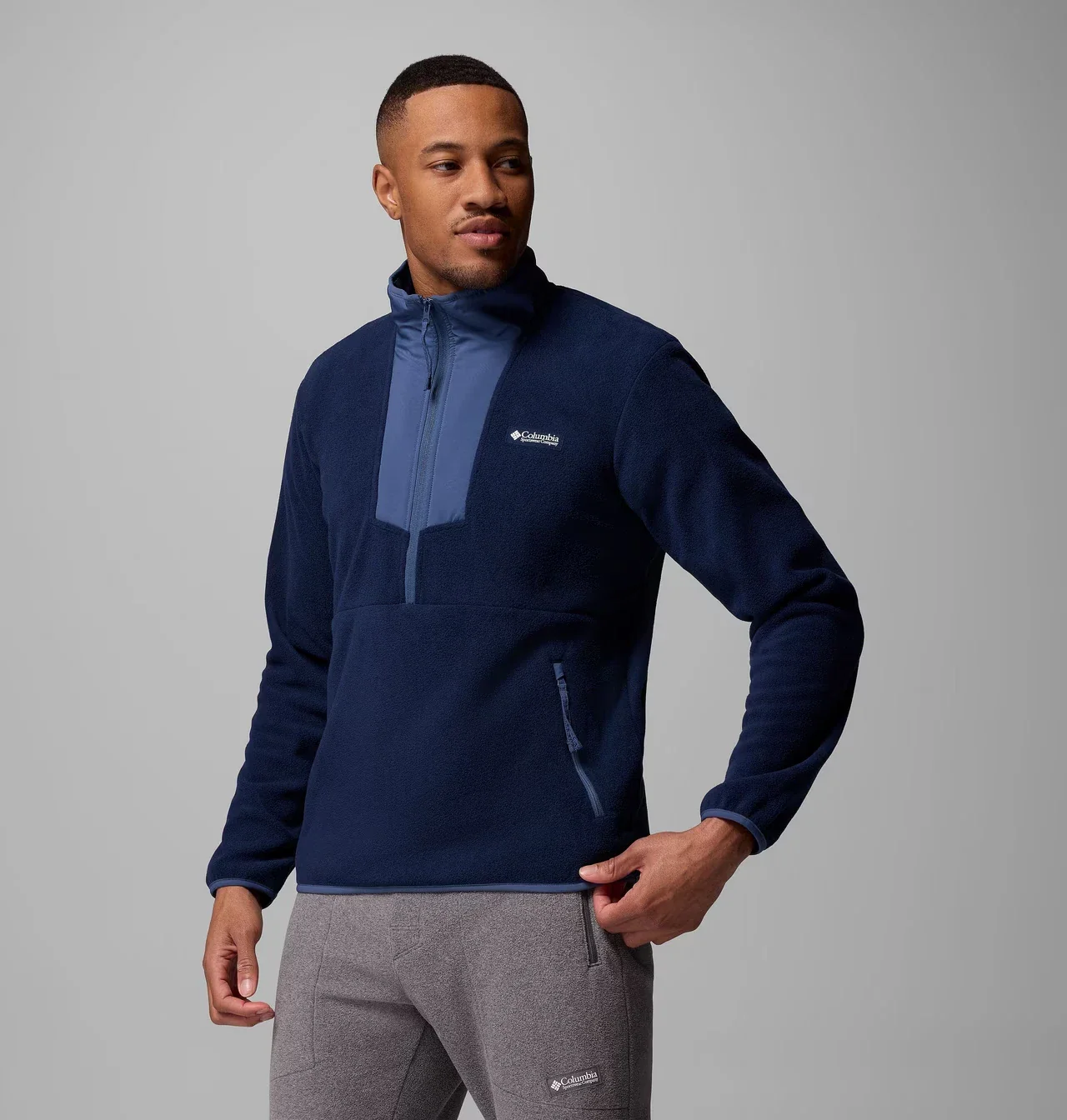 Columbia Sequoia Grove Jacket Men's Blue Fleece Mock Neck 1/2 Zip KFC504 - Image 4