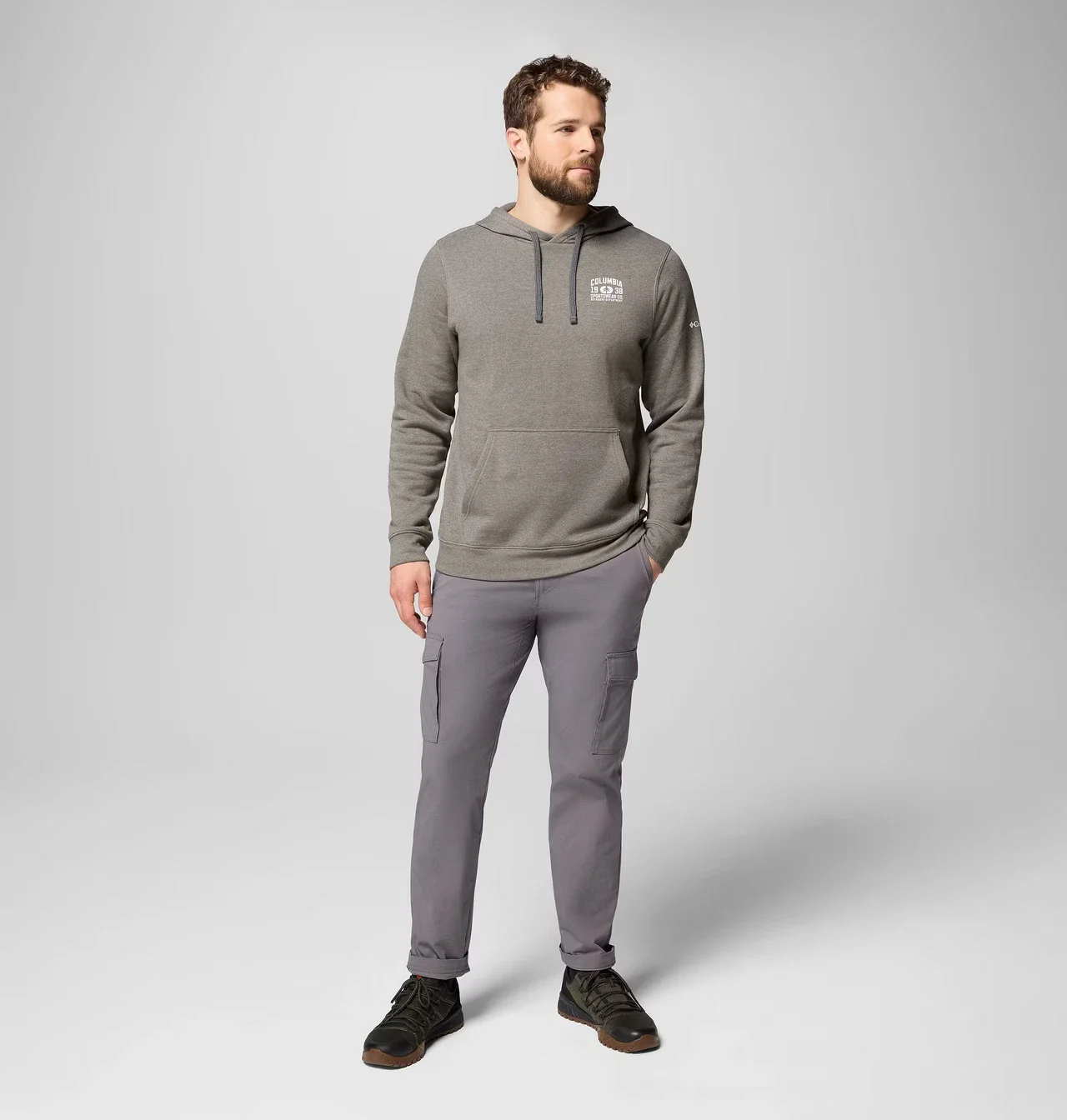 Columbia Trek Hoodie Men Charcoal Graphic Kangaroo Pocket Pullover JAX1108 - Image 2