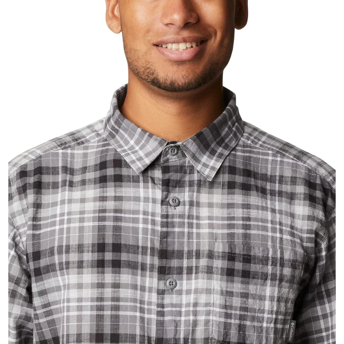 Columbia Under Exposure Shirt Men's Gray Plaid Yarn Dye Button-Up FROG270 - Image 4