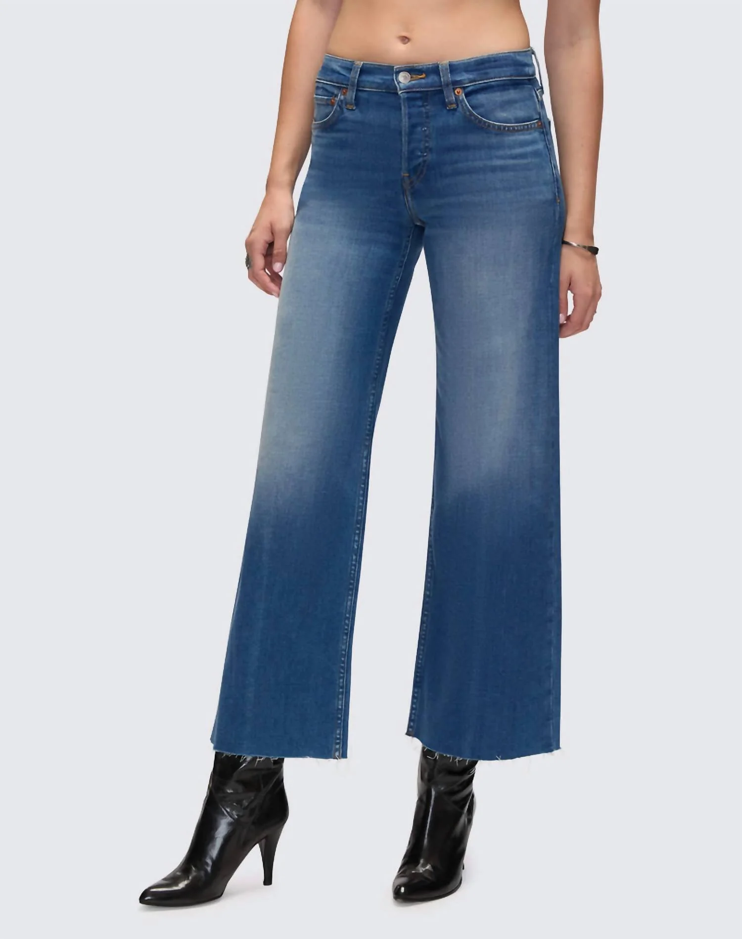 Comfort Stretch Mid Rise Wide Leg Crop Jeans In Viper Blue