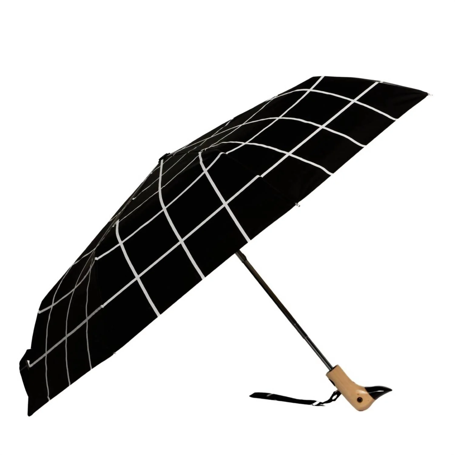Compact Eco-Friendly Umbrella In Black Grid - Image 2