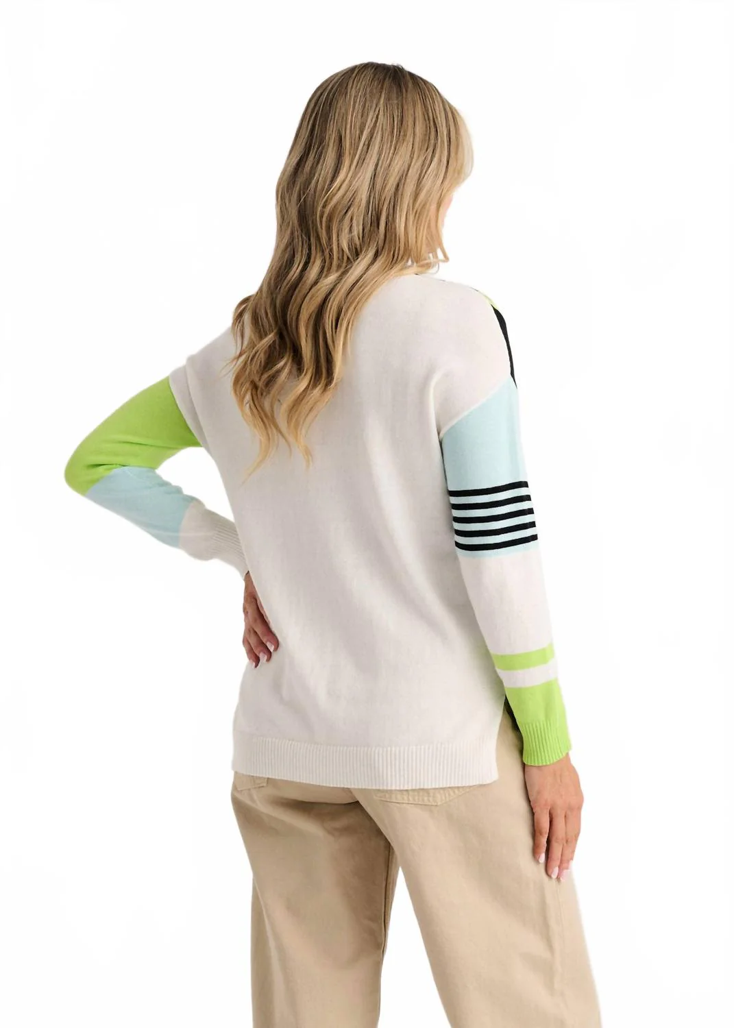 Contrast Stripe V-Neck Sweater In Almond Black - Image 3