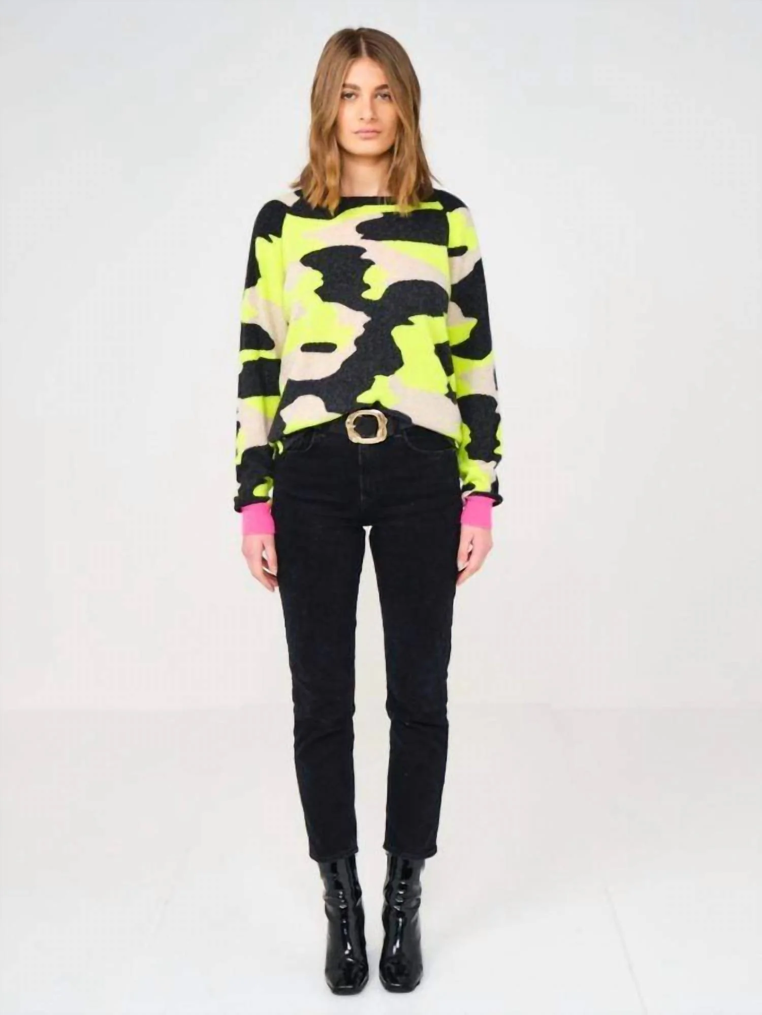 Cool Cashmere Sweater In Charcoal/neon Camo