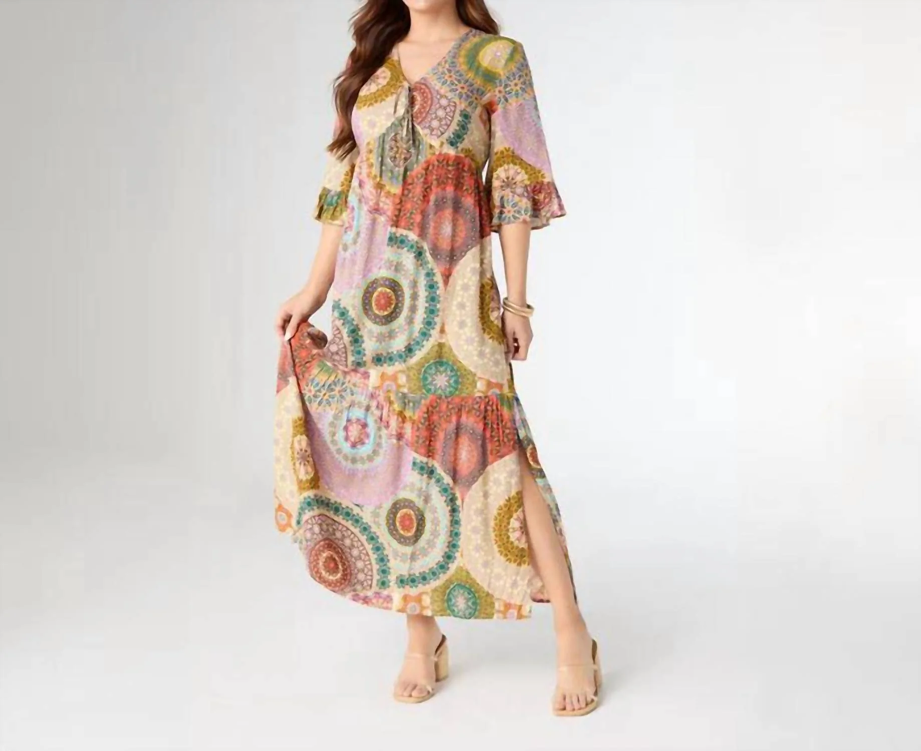 Cora V-Neck Maxi Dress In Multi - Image 2