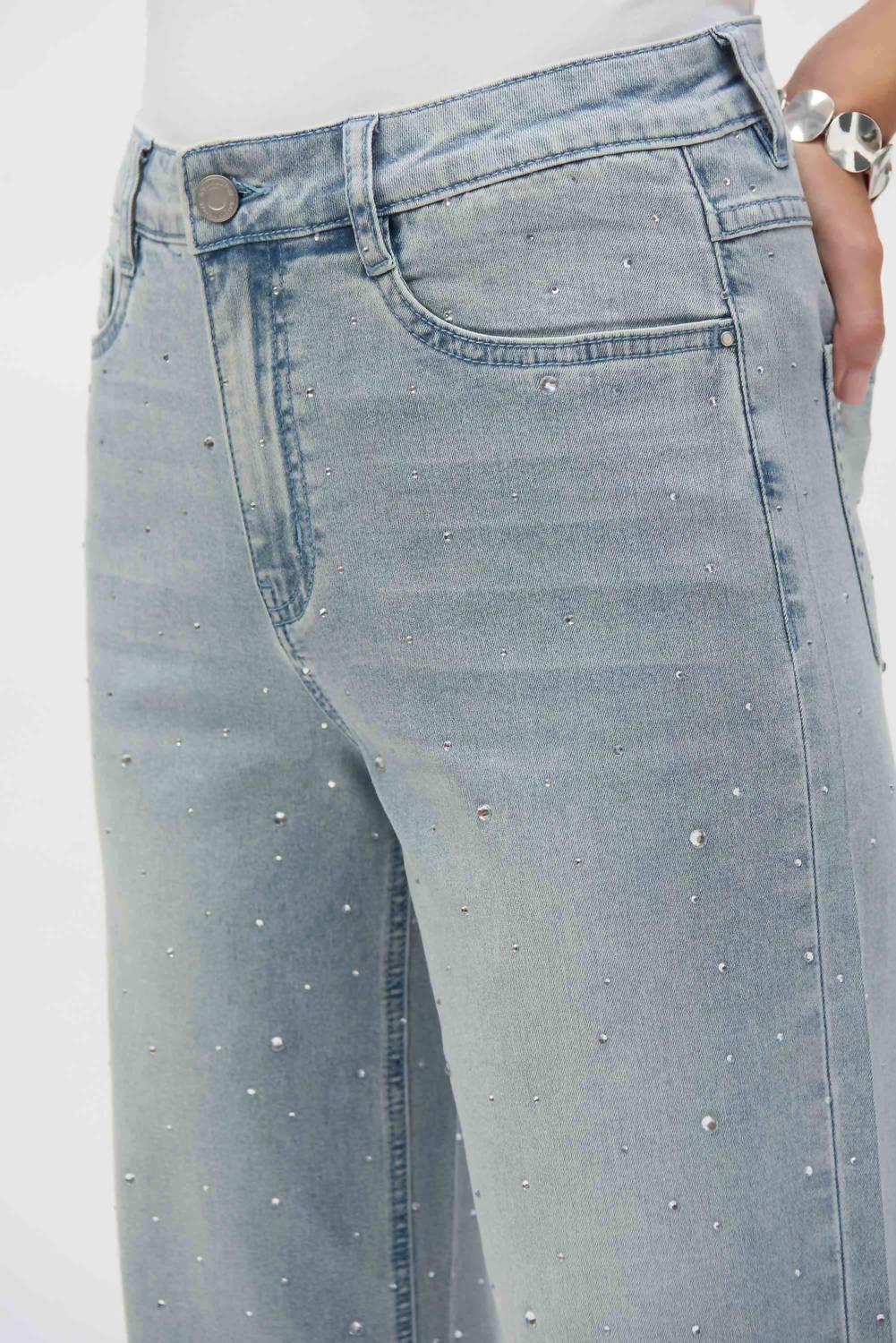 Coralie Classic Wide Leg Stretch Jeans With Crystals In Light Blue - Image 3