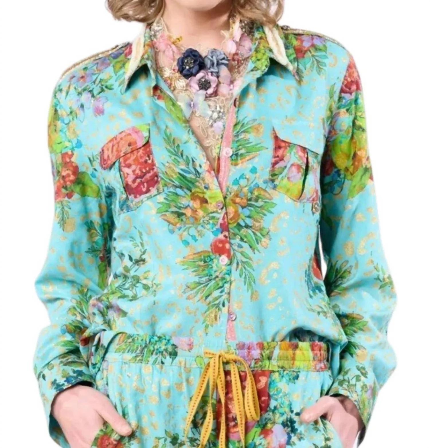 Cordelia Button Down Shirt In Aqua