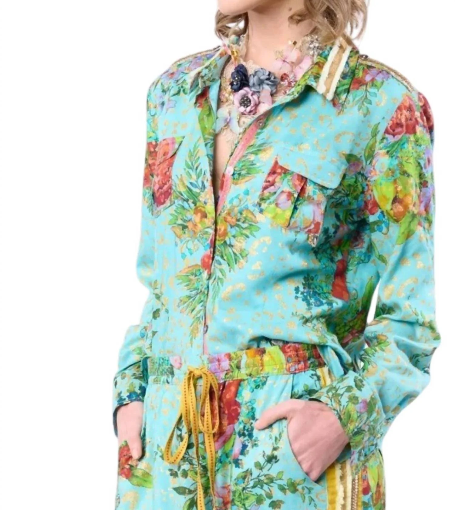 Cordelia Button Down Shirt In Aqua - Image 2