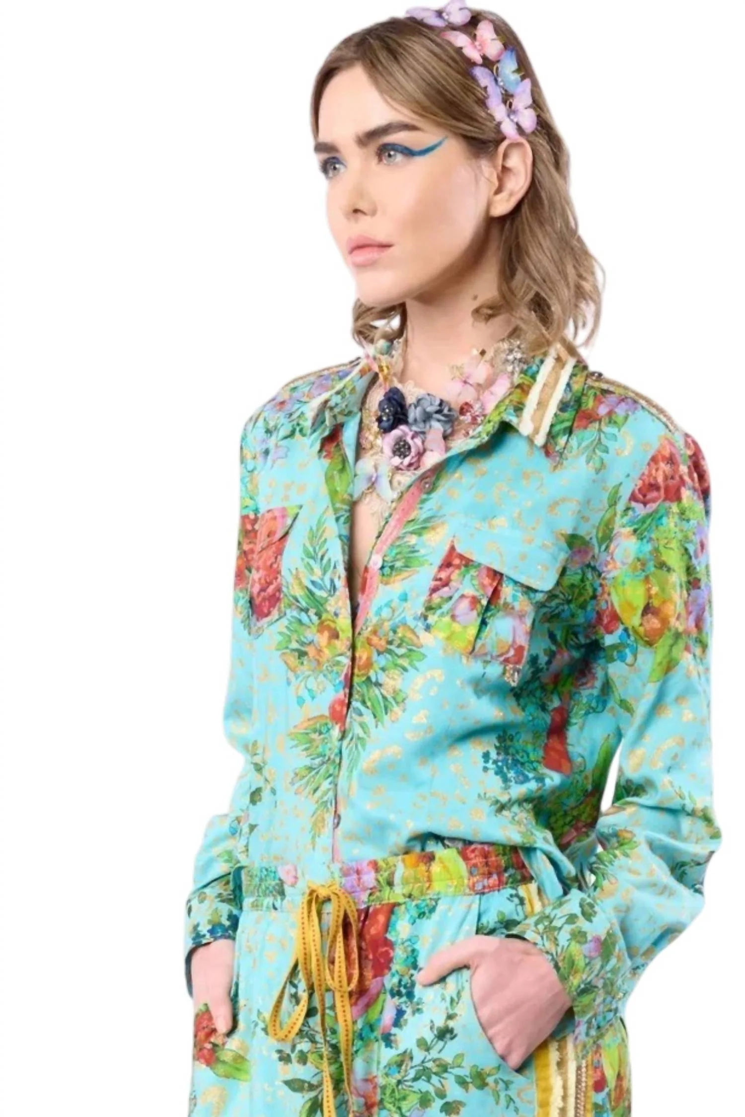 Cordelia Button Down Shirt In Aqua - Image 3