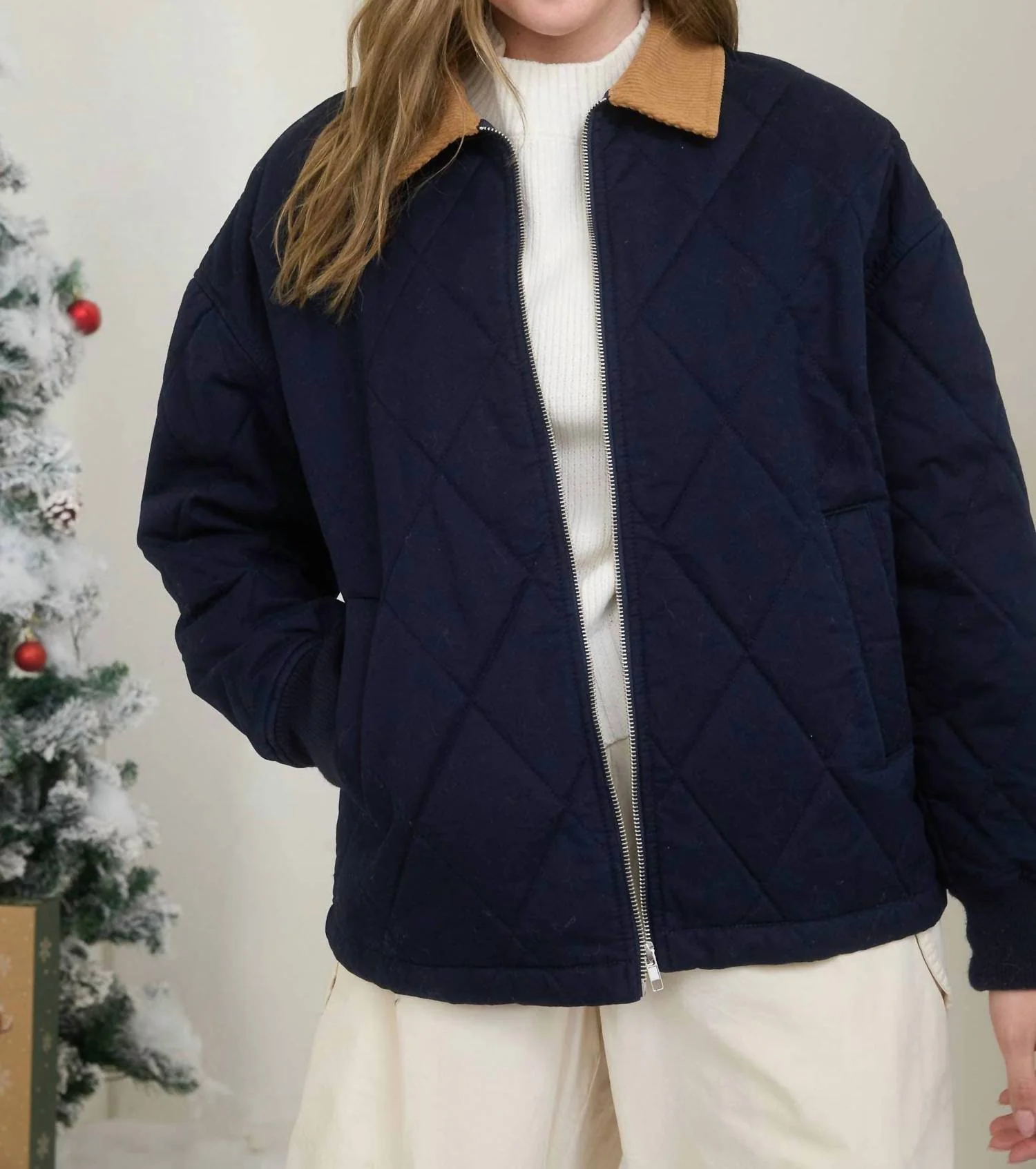 Corduroy Collar Barn Jacket In Navy
