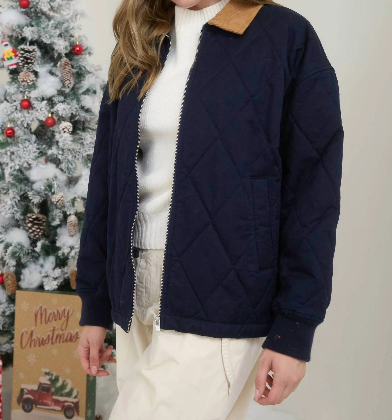 Corduroy Collar Barn Jacket In Navy - Image 3