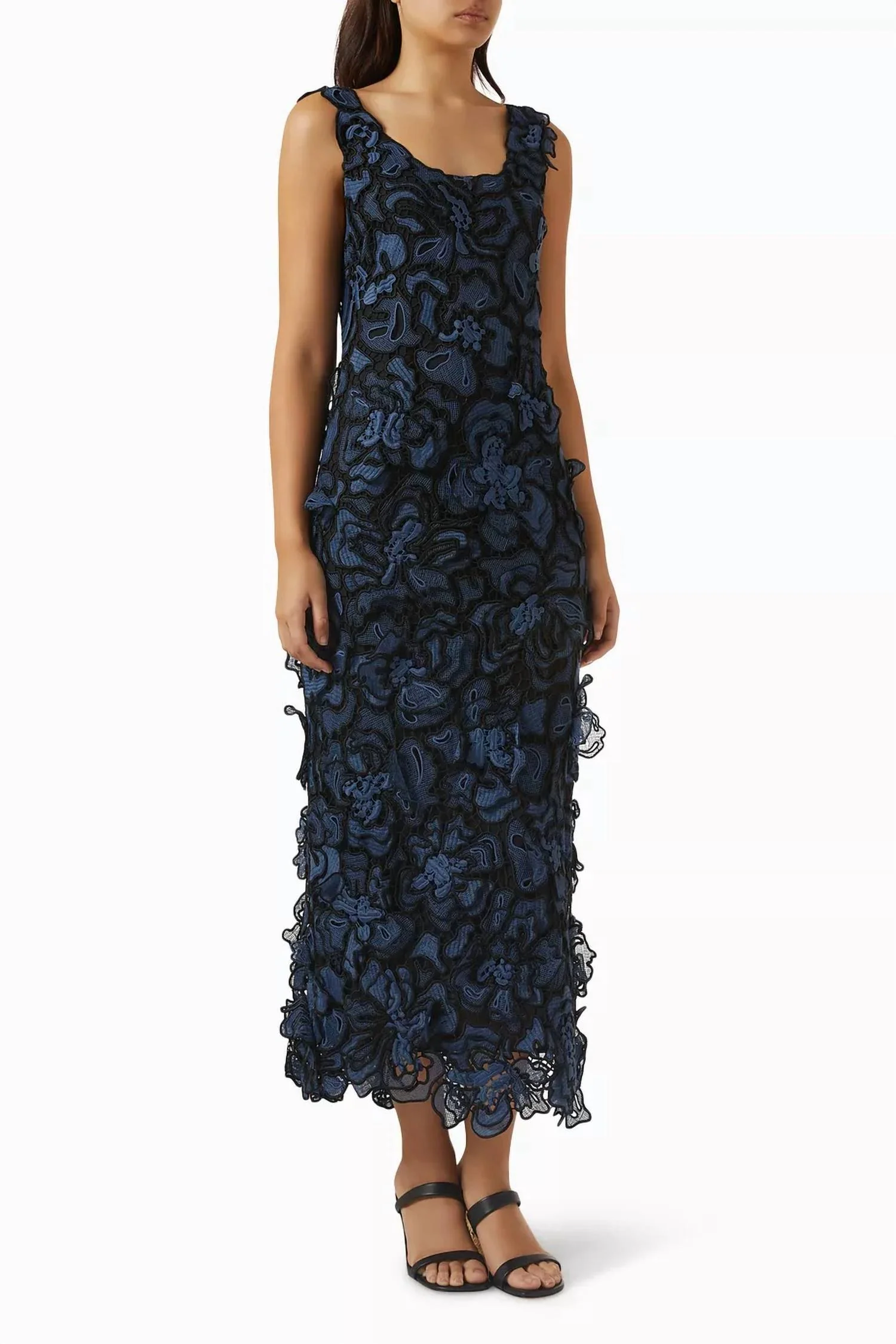 Corinna Lace Midi Dress In Dark Indigo Multi