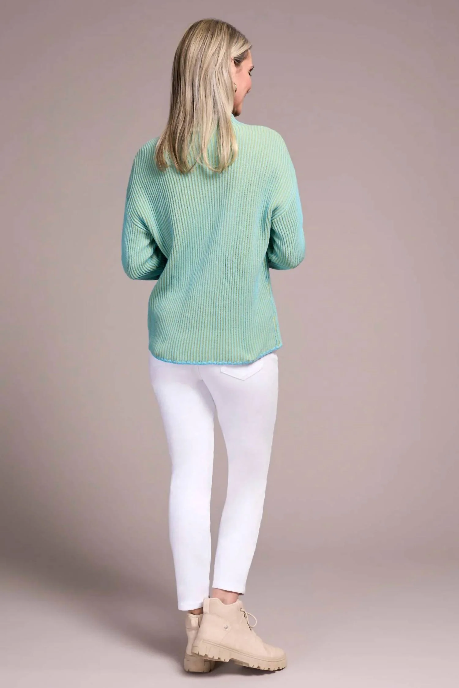 Corinne Combed Rib Funnel Neck Sweater In Mistblue - Image 3