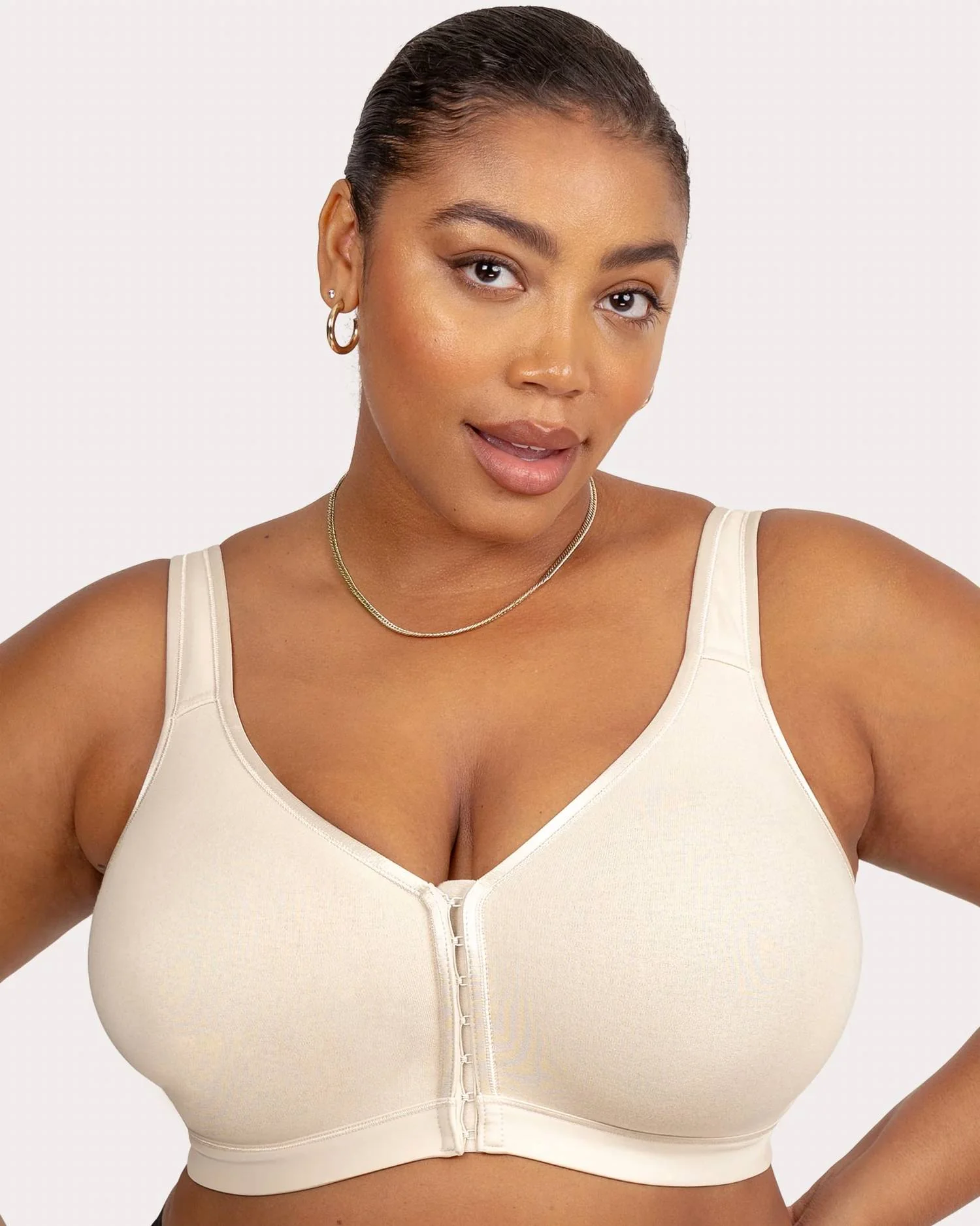 Cotton Luxe Front And Back Close Wireless Bra In Natural