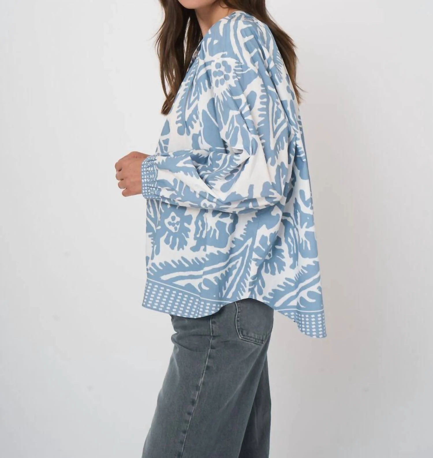 Cotton Oversized Pattern Blouse In Denim - Image 3