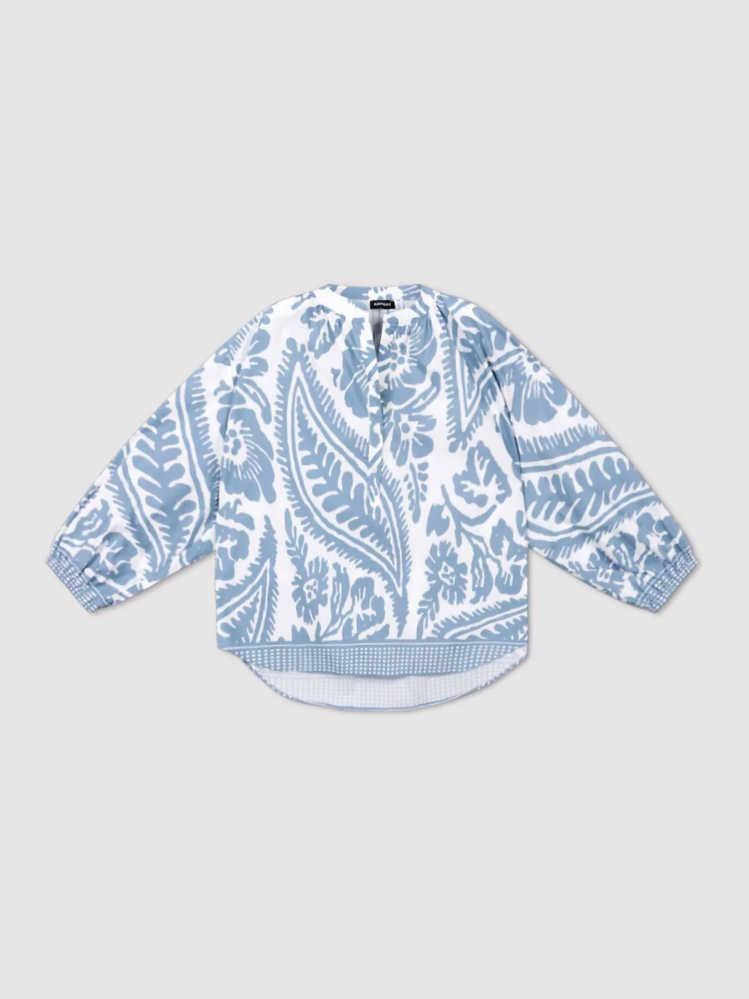 Cotton Oversized Pattern Blouse In Denim - Image 4