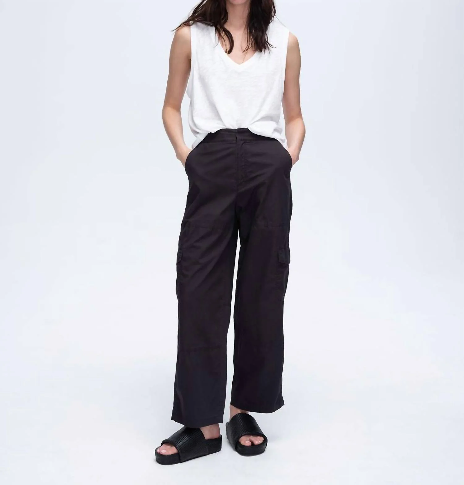 Cotton Poplin Cargo Pant In Black