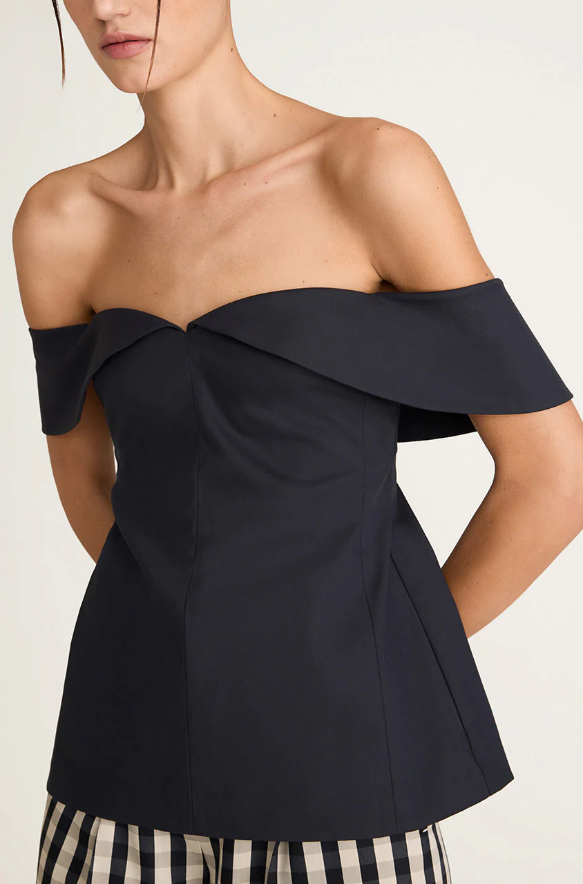 Cotton Sateen Draped Shoulder Top - Image 4