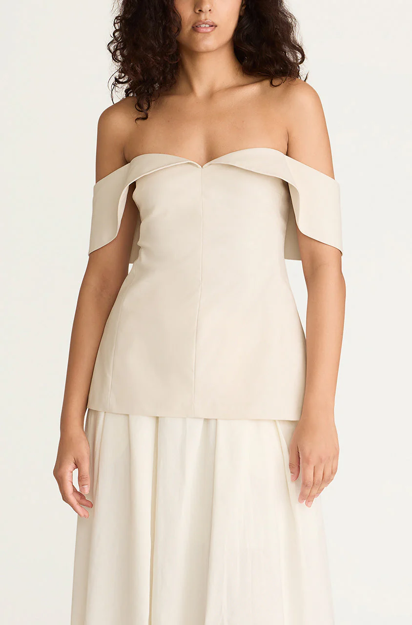 Cotton Sateen Draped Shoulder Top - Image 5