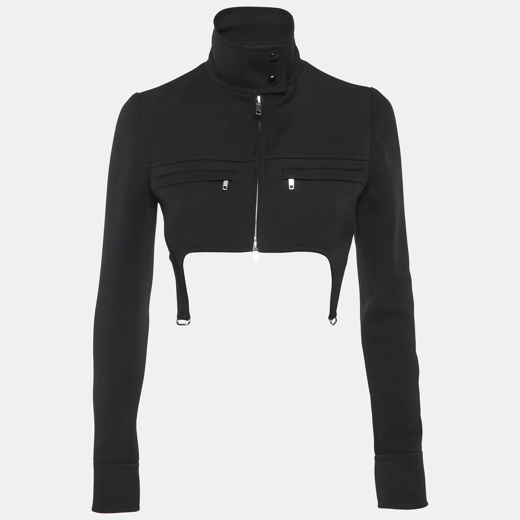 Courreges Paris Black Stretch Crepe Suspender Crop Jacket - Image 2
